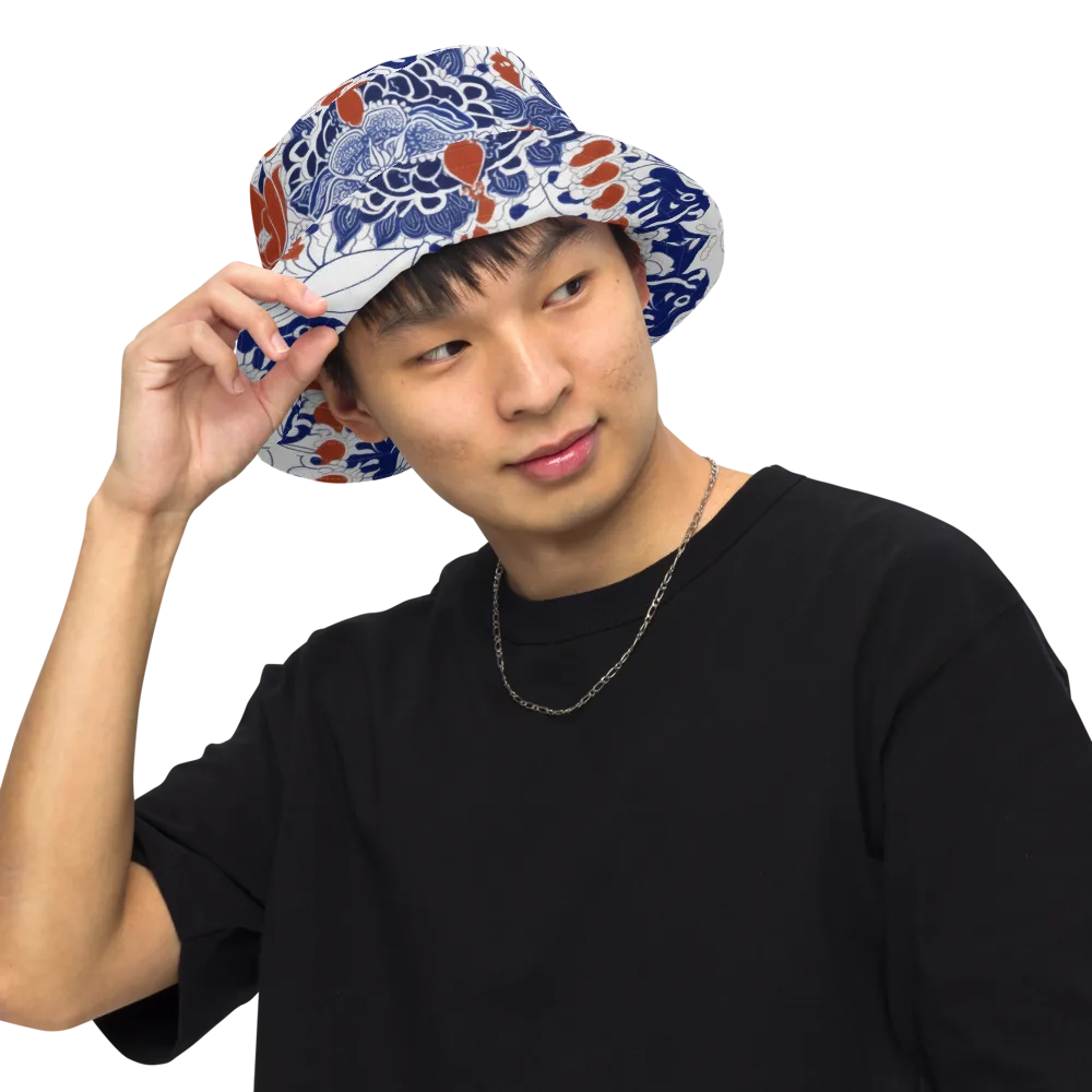 Indigo Garden Cipher on Reversible Bucket Hat — Front Inside