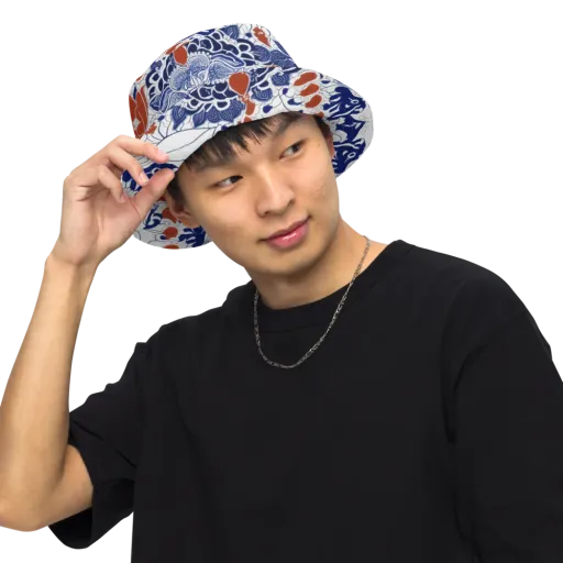 Indigo Garden Cipher on a Reversible Bucket Hat