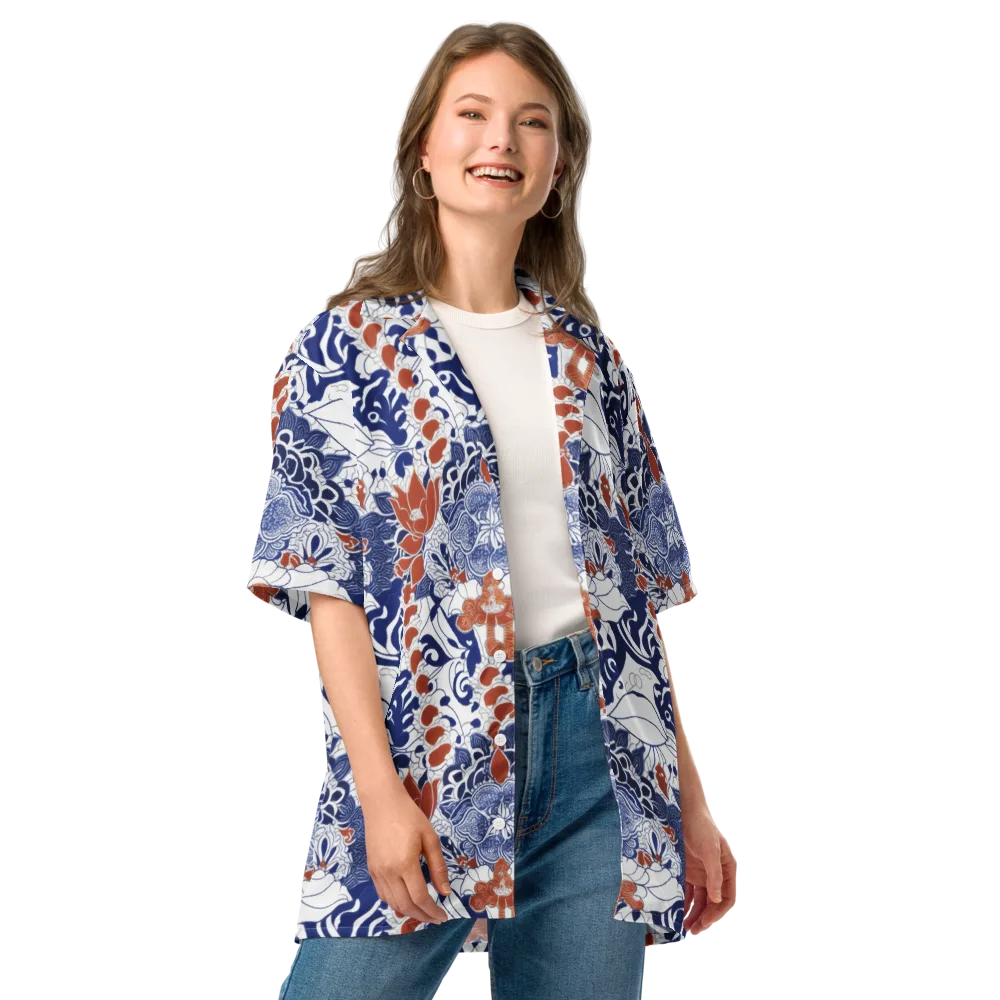 Indigo Garden Cipher on Button Shirt — Front