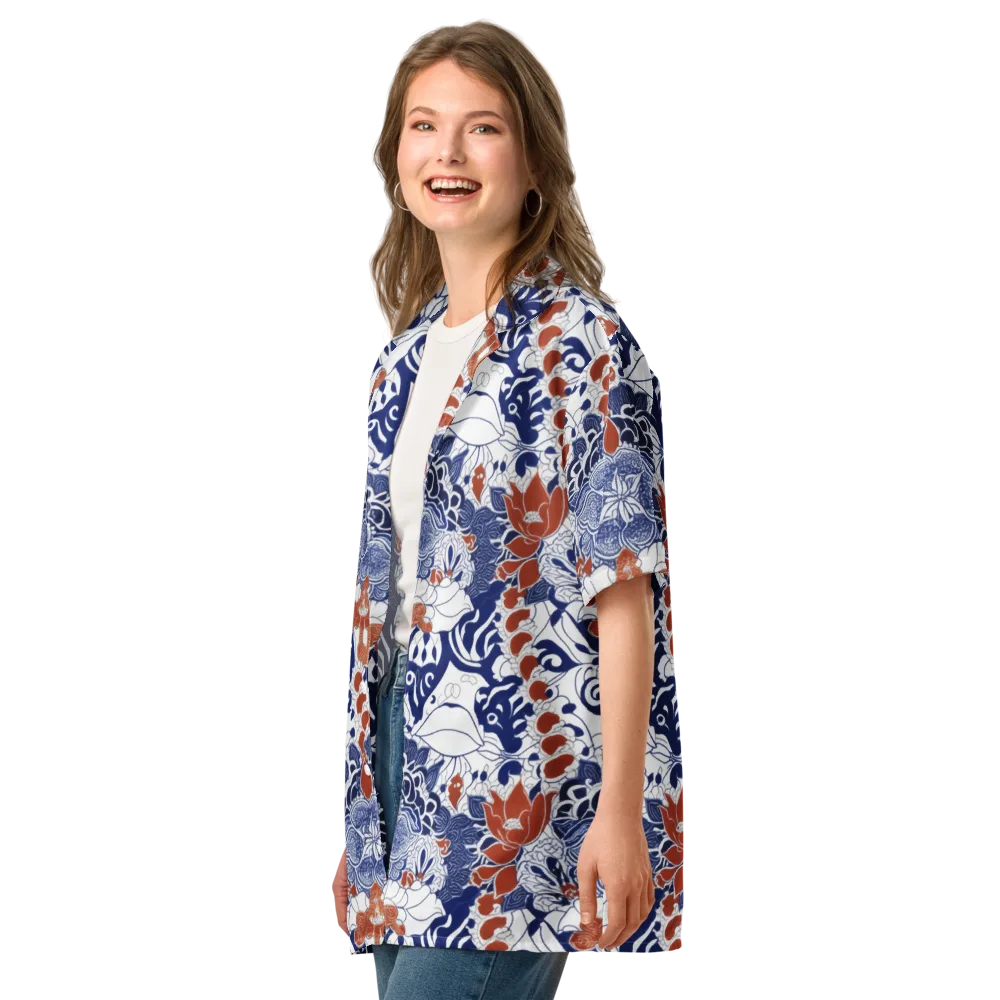 Indigo Garden Cipher on Button Shirt — Left Front