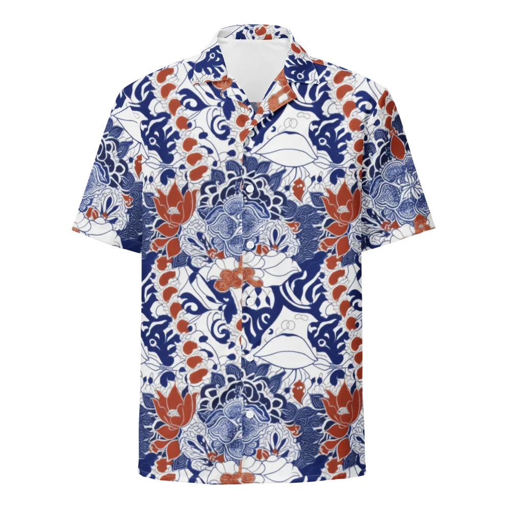 Indigo Garden Cipher on Button Shirt — Front