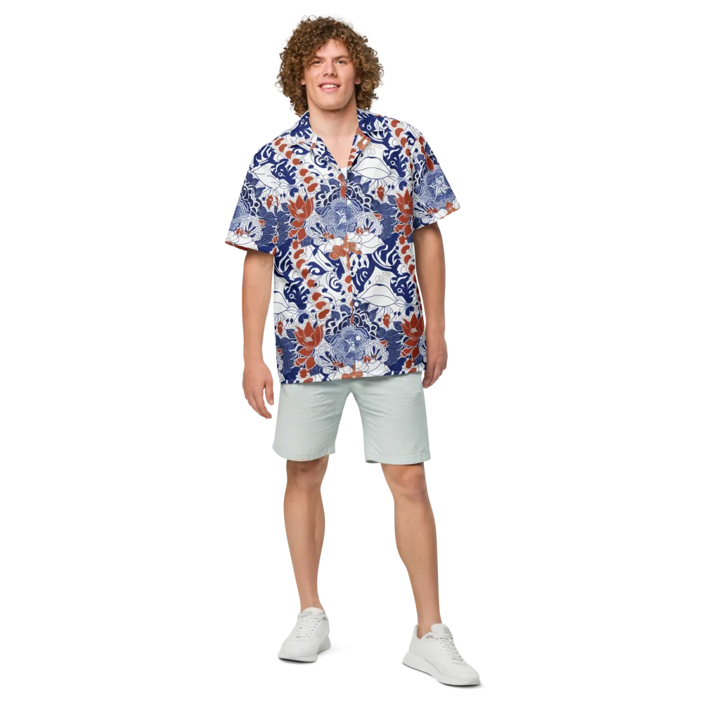 Indigo Garden Cipher on Button Shirt — Front