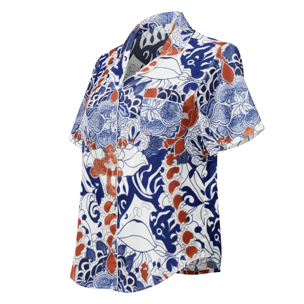 Indigo Garden Cipher on Women's Short Sleeve Pajama Top — Left Front