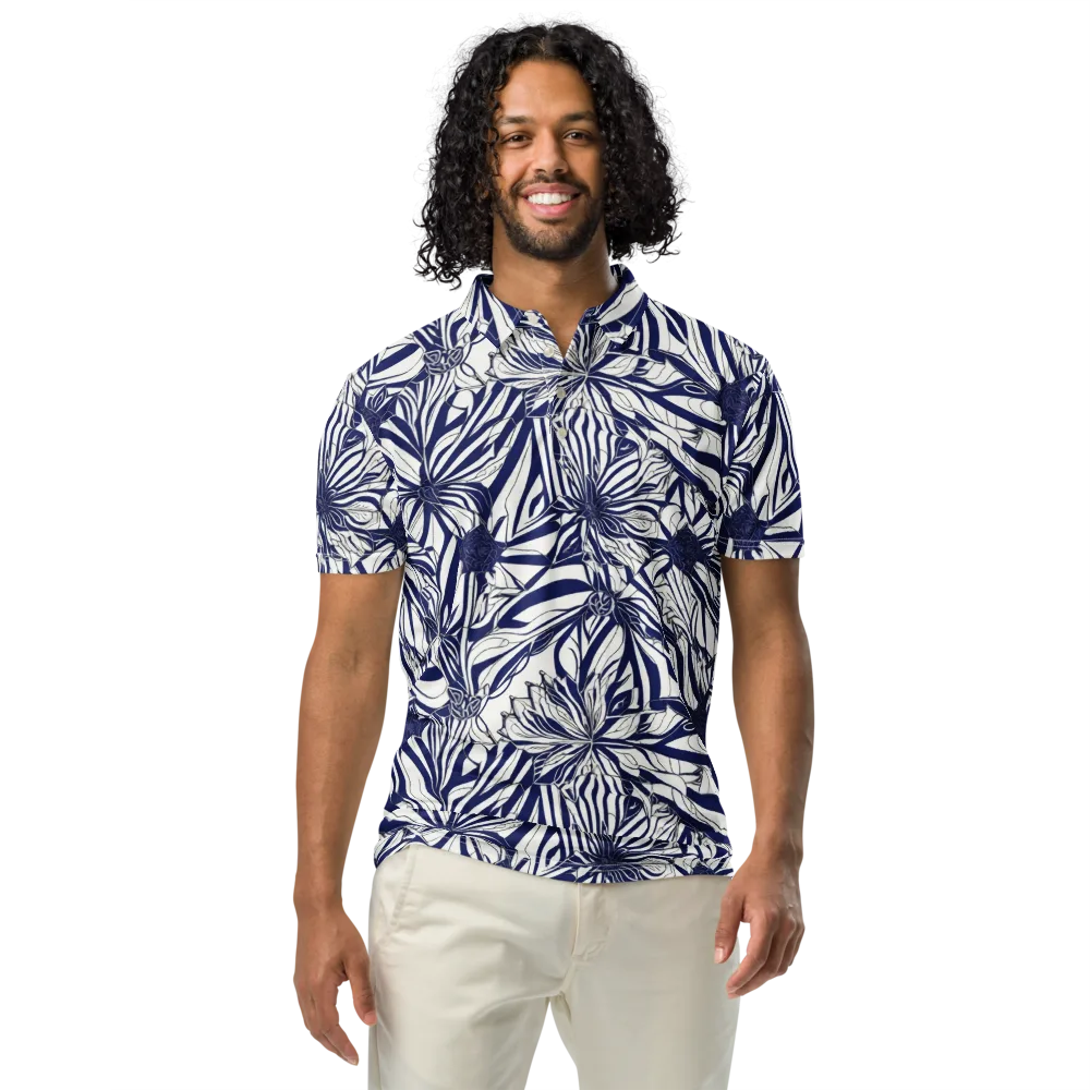 Navy Botanica on Men's Slim Fit Polo Shirt — Front