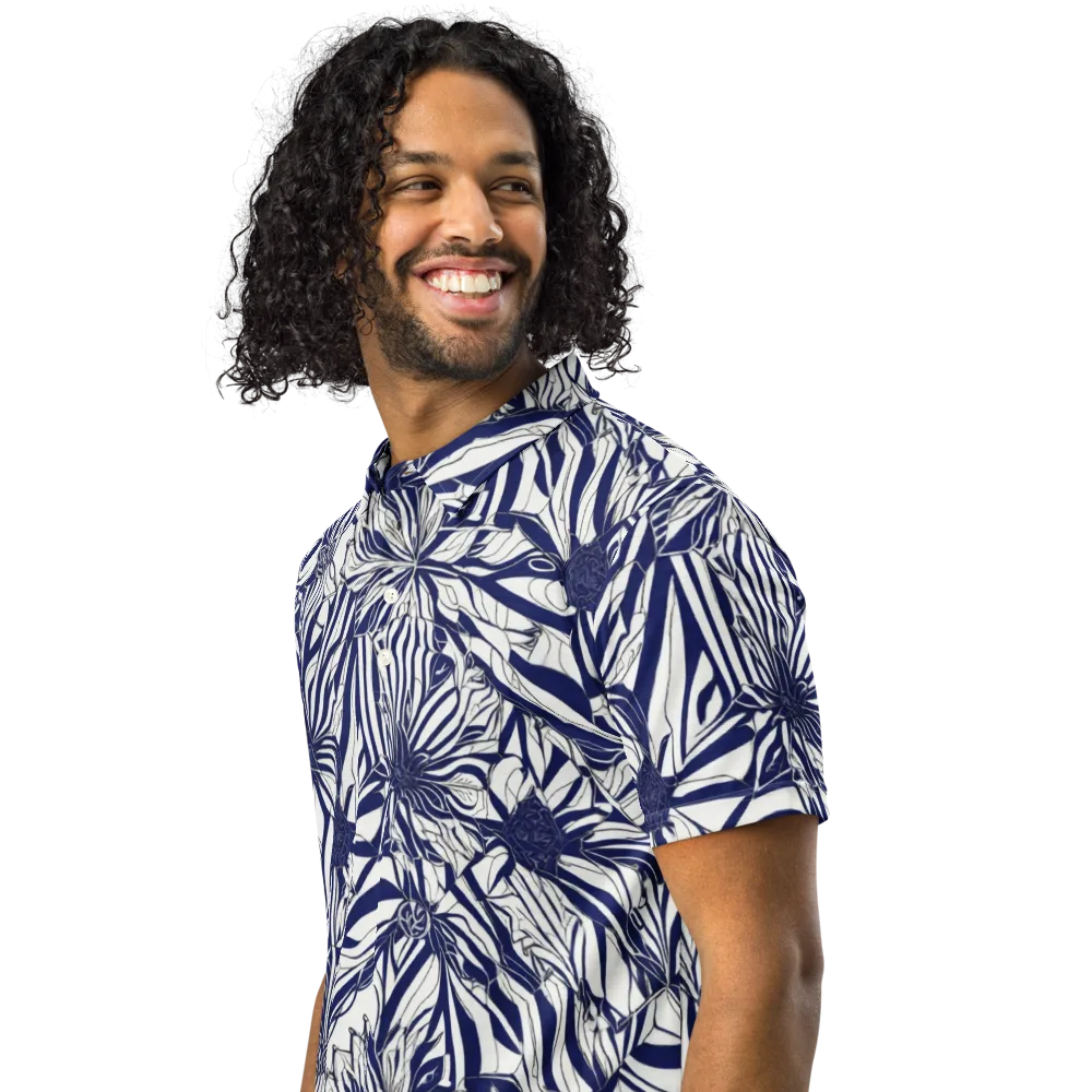 Navy Botanica on Men's Slim Fit Polo Shirt — Left Front