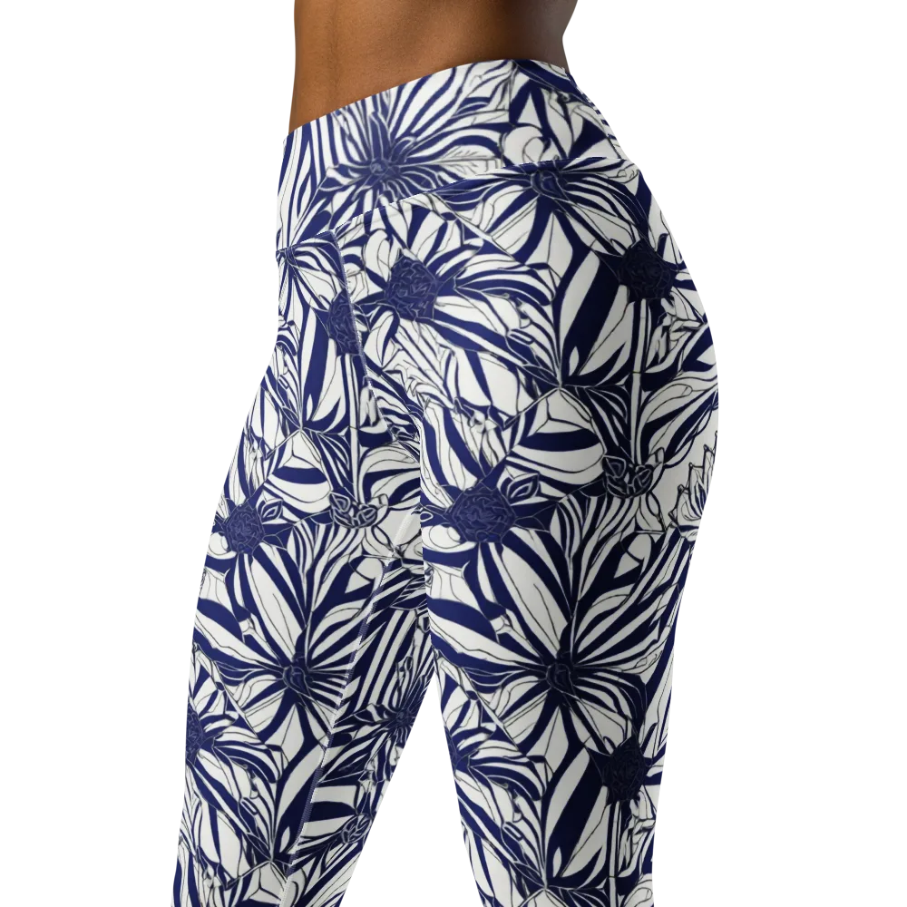 Navy Botanica on Yoga Leggings — Left Front