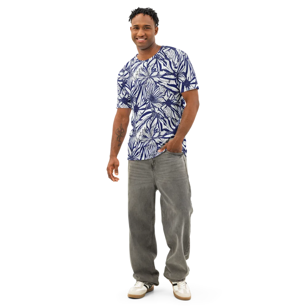 Navy Botanica on Men's Cotton Crew Neck T-Shirt — Front