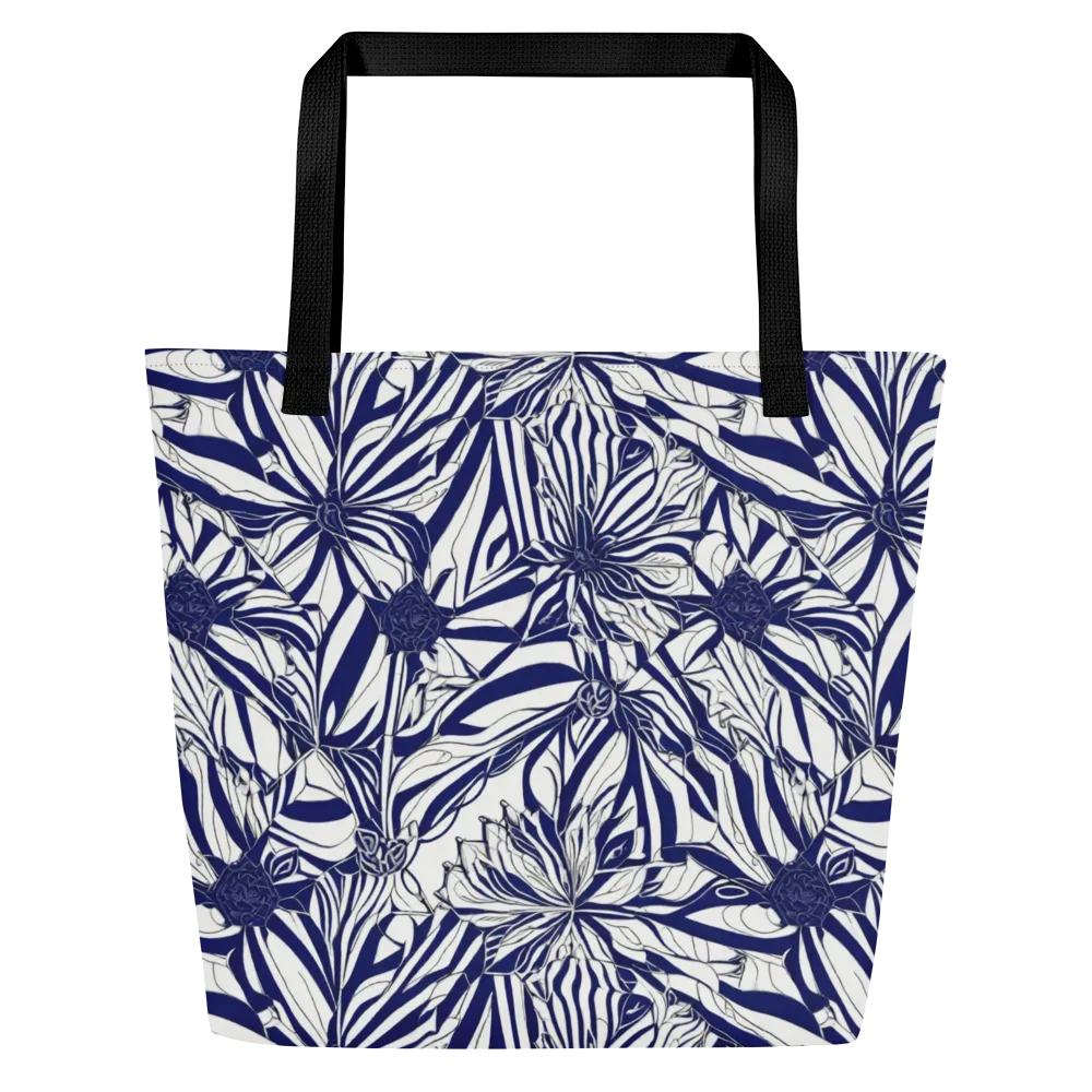 Navy Botanica on Large Tote Bag W/ Pocket — Front