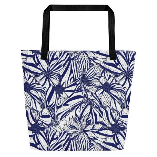 Navy Botanica on a Large Tote Bag W/ Pocket