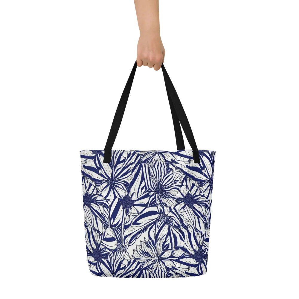 Navy Botanica on Large Tote Bag W/ Pocket — Front