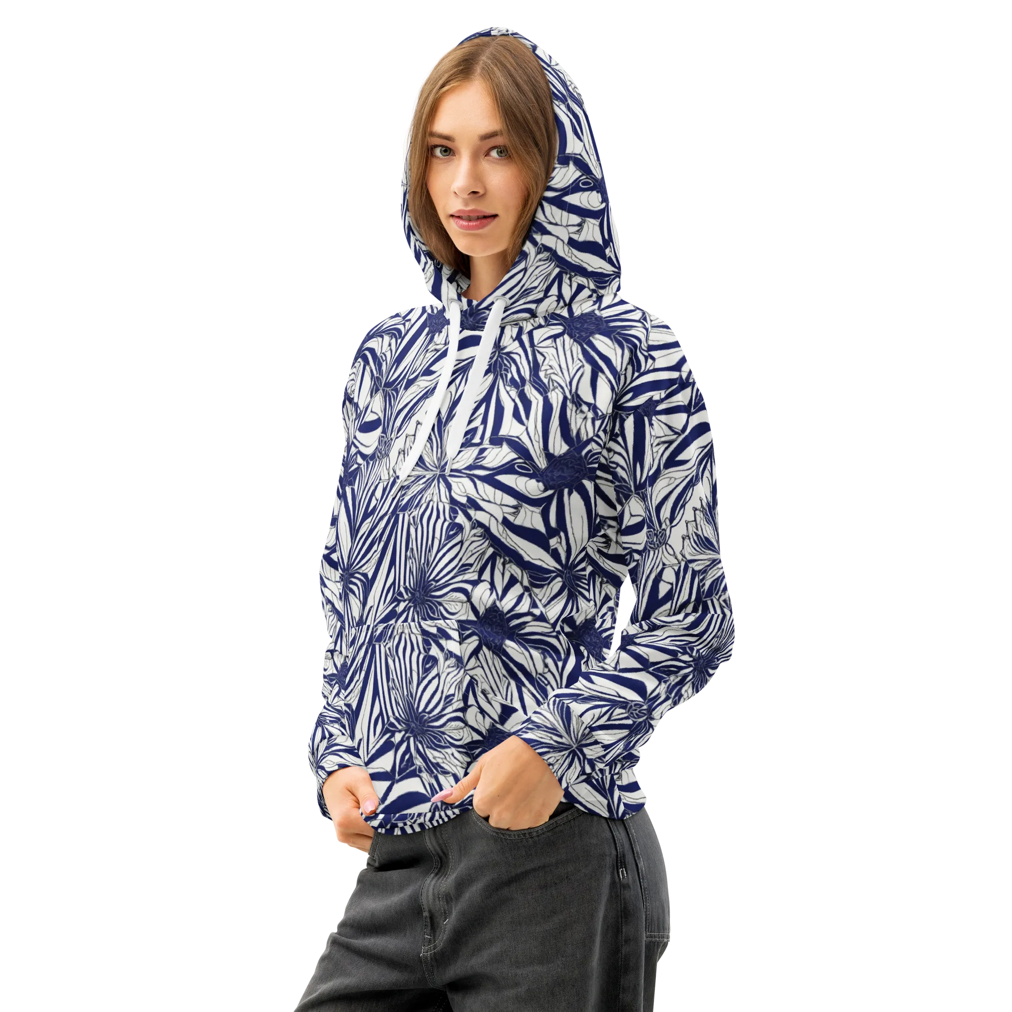 Navy Botanica on Cotton Hoodie — Left Front