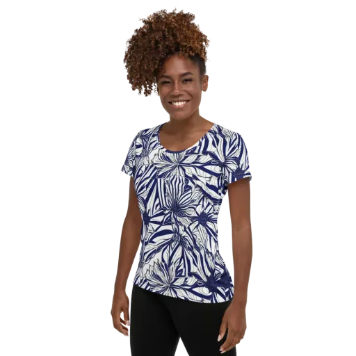 Navy Botanica on a Women's Athletic T-Shirt