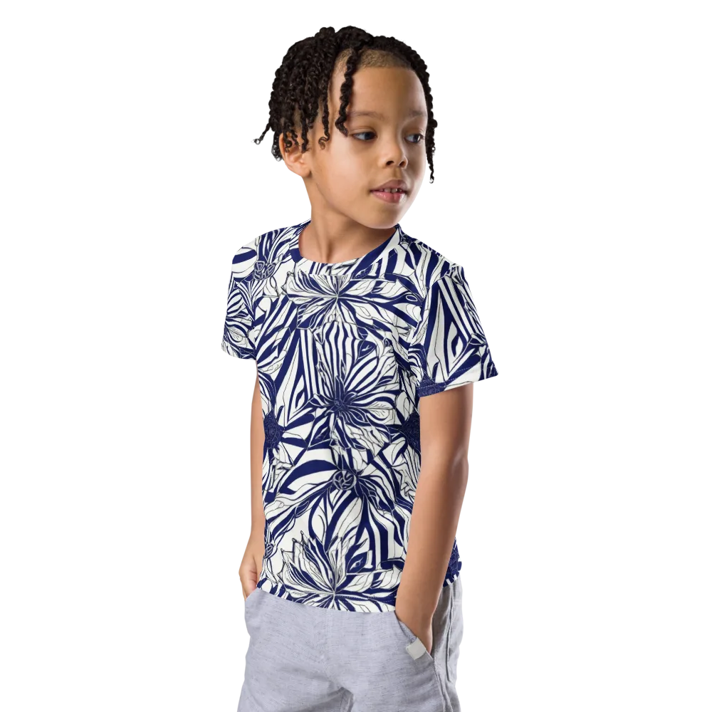 Navy Botanica on Kids Crew Neck T-Shirt — Left Front
