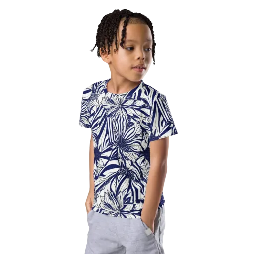 Navy Botanica on a Kids Crew Neck T-Shirt