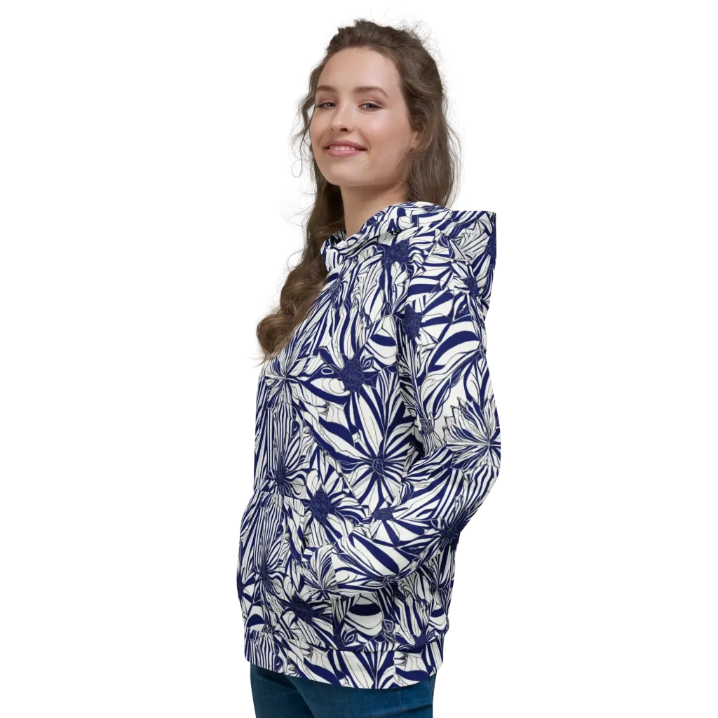 Navy Botanica on Hoodie — Left