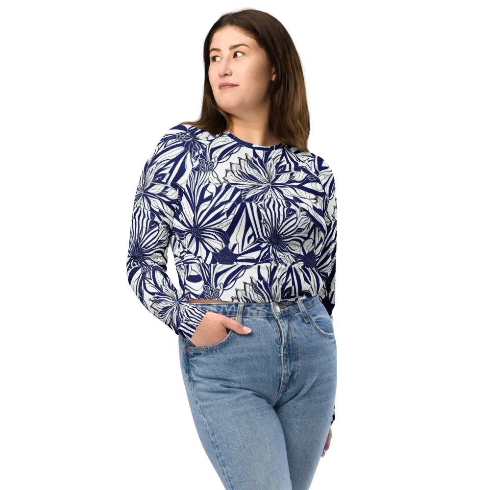 Navy Botanica on Long Sleeve Crop Top — Front