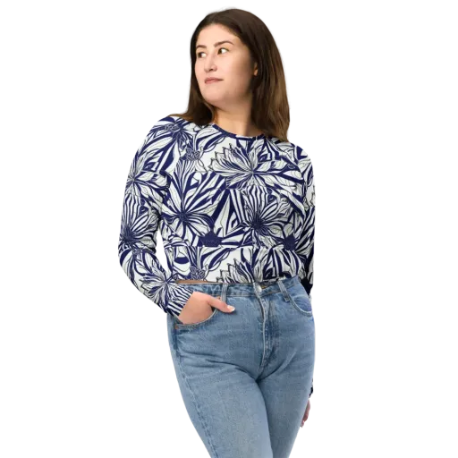 Navy Botanica on a Long Sleeve Crop Top