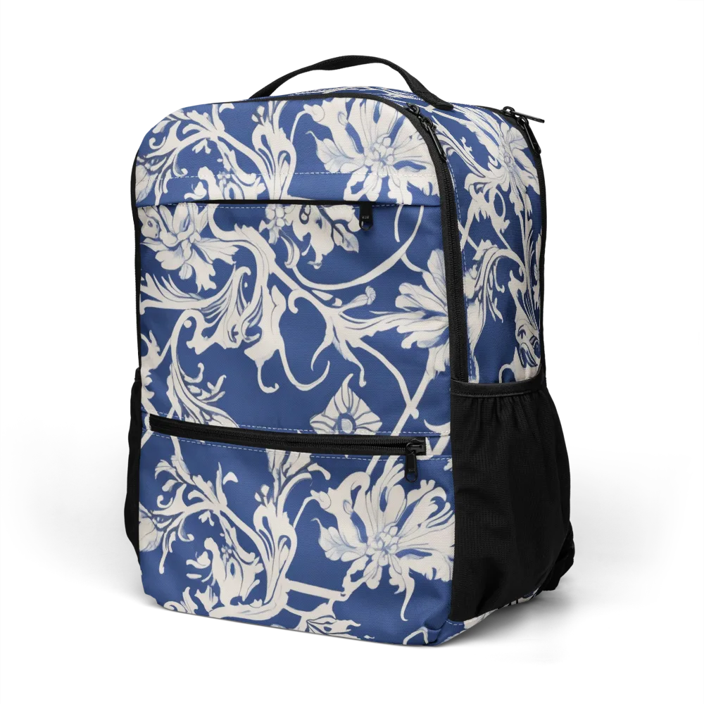 Blue Garden Scroll on Utility Backpack — Left Front