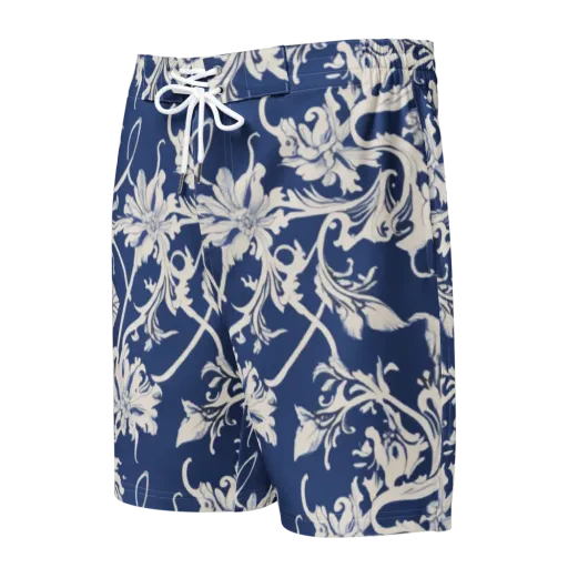 Blue Garden Scroll on a Men's Board Shorts