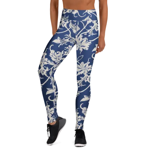 Blue Garden Scroll on a Yoga Leggings
