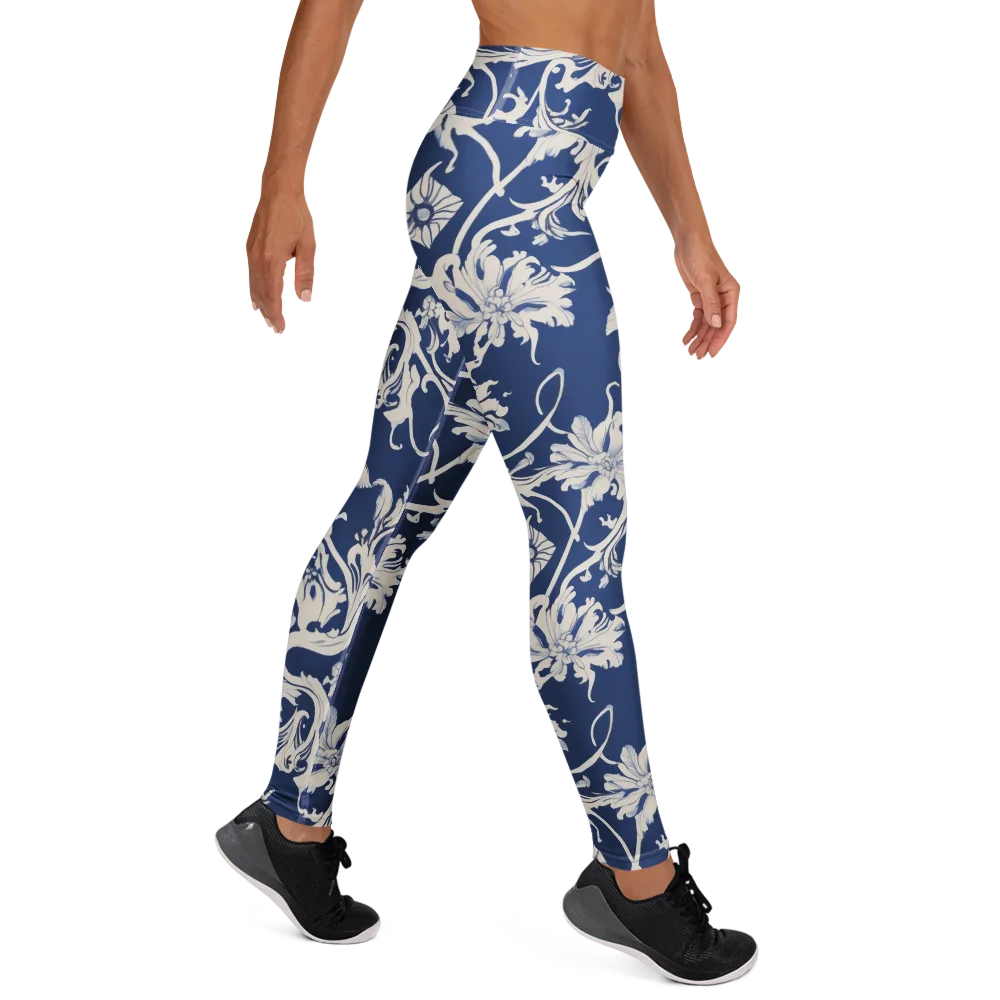 Blue Garden Scroll on Yoga Leggings — Right