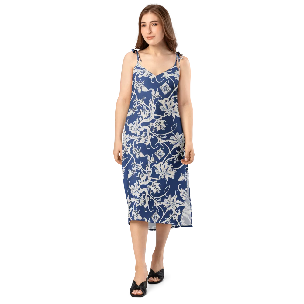 Blue Garden Scroll on Slip Dress — Front