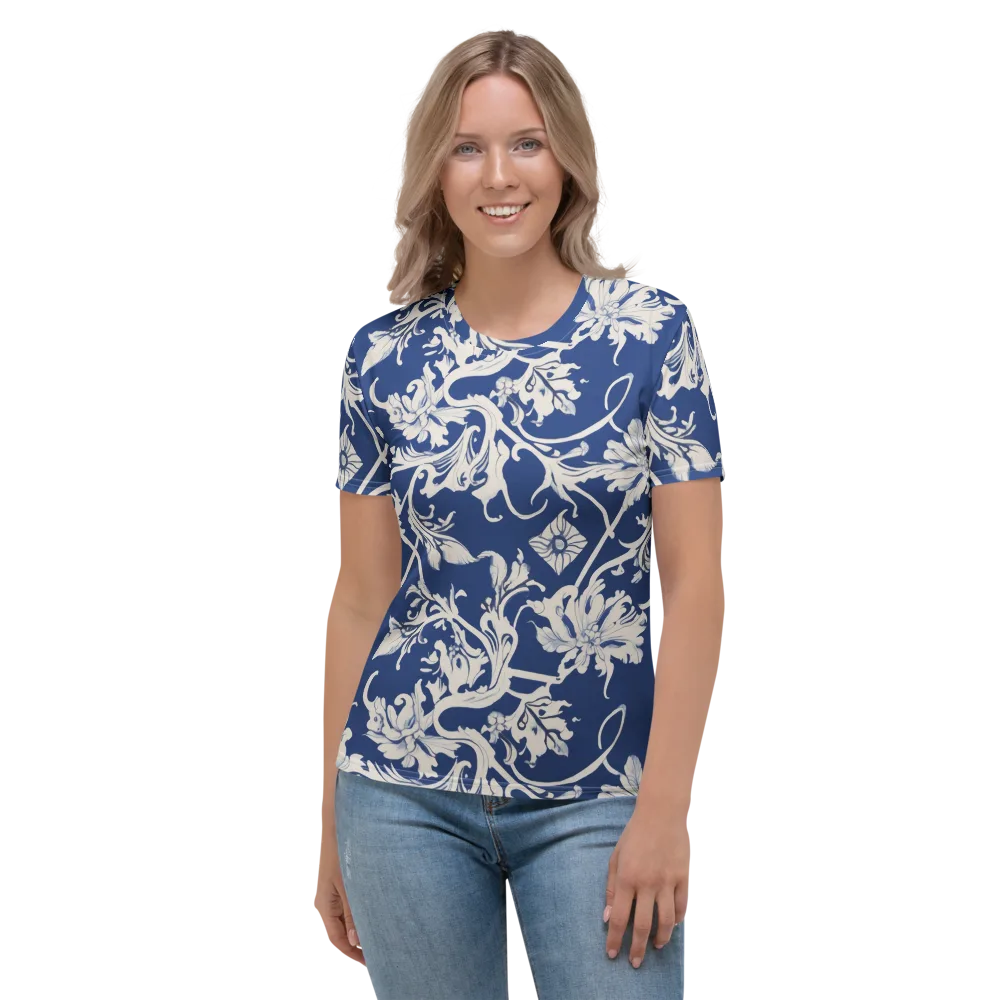 Blue Garden Scroll on Women's Crew Neck T-Shirt — Front