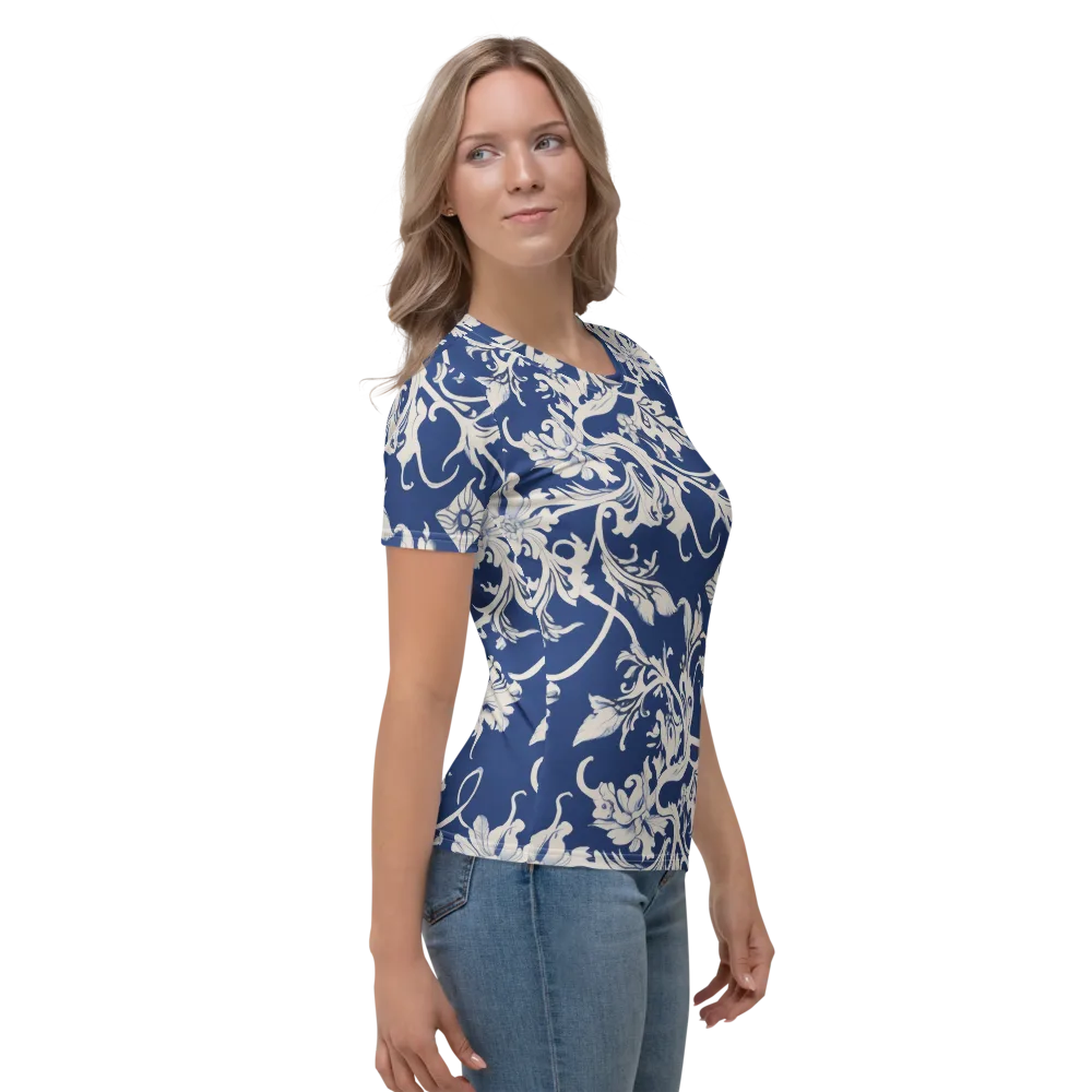 Blue Garden Scroll on Women's Crew Neck T-Shirt — Right