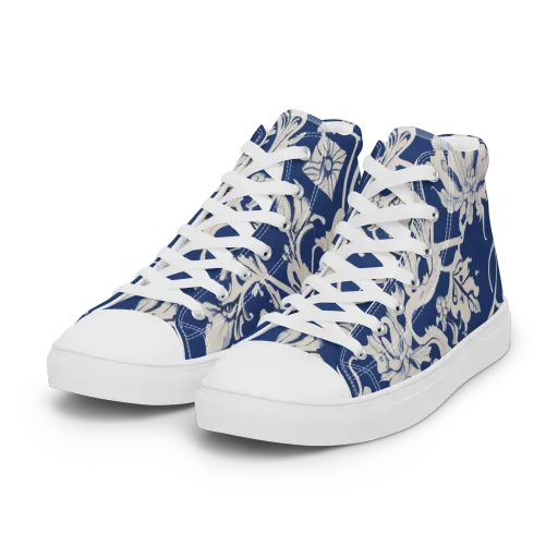 Blue Garden Scroll on a Women's High Top Canvas Shoes
