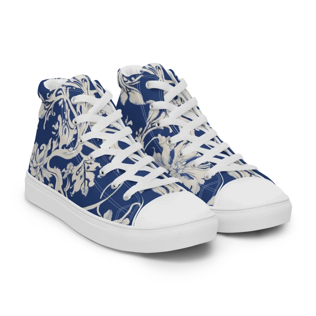 Blue Garden Scroll on Women's High Top Canvas Shoes — Right Front
