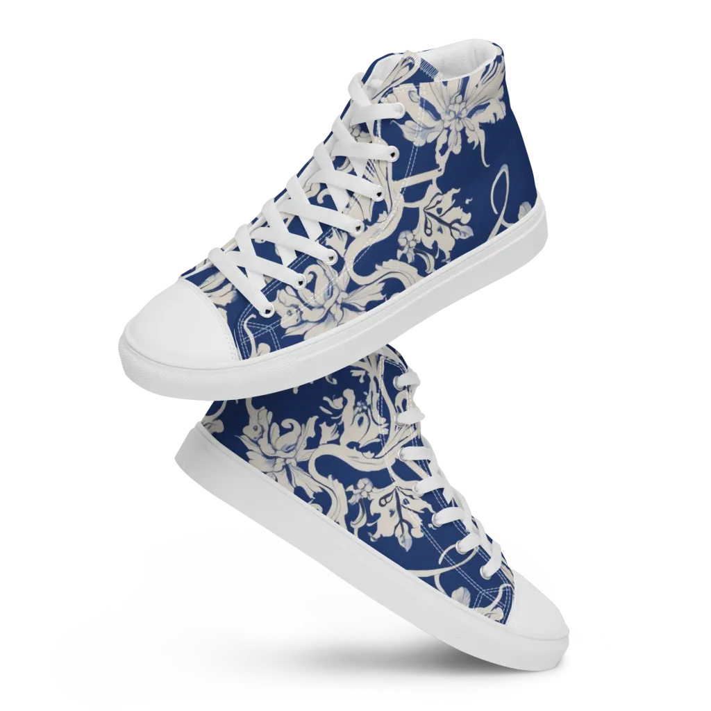 Blue Garden Scroll on Women's High Top Canvas Shoes — Front