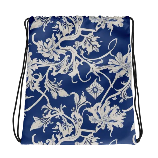 Blue Garden Scroll on a Drawstring Bag