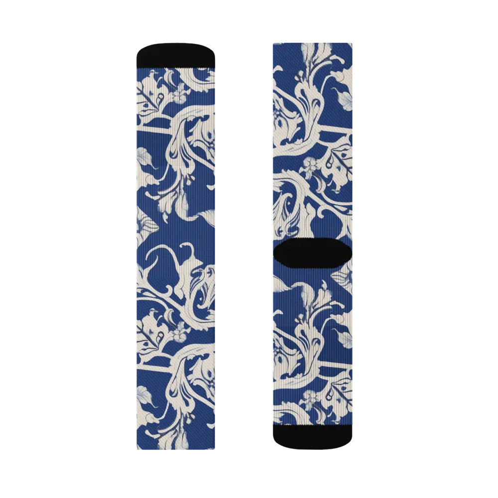 Blue Garden Scroll on Socks — Left Sock