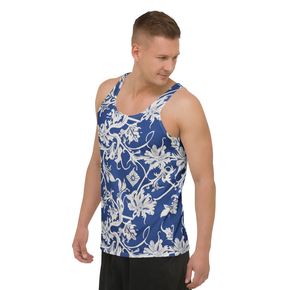 Blue Garden Scroll on Men's Tank Top — Left Front