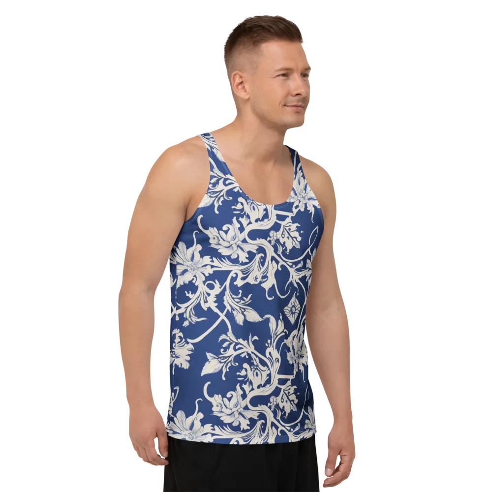 Blue Garden Scroll on Men's Tank Top — Right Front
