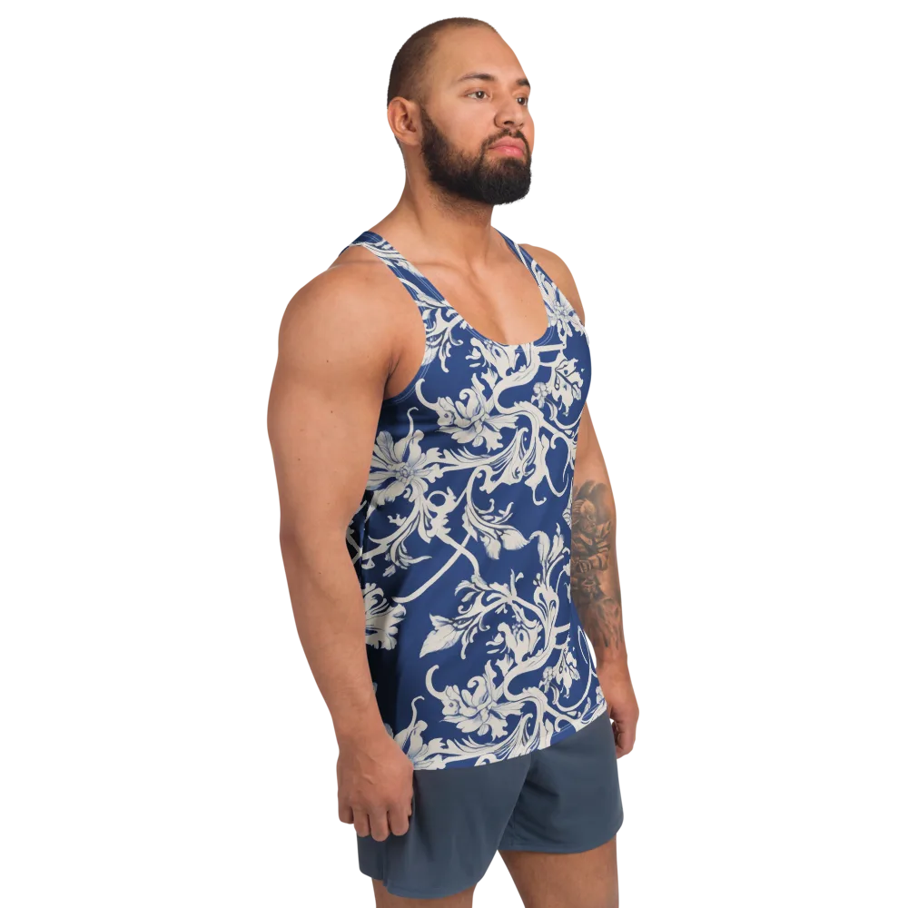 Blue Garden Scroll on Men's Tank Top — Right Front