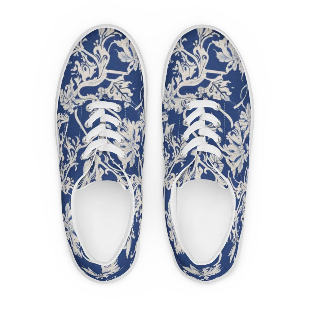 Blue Garden Scroll on Men's Lace-Up Canvas Shoes — Front