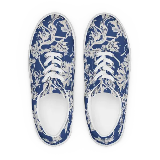 Blue Garden Scroll on a Men's Lace-Up Canvas Shoes