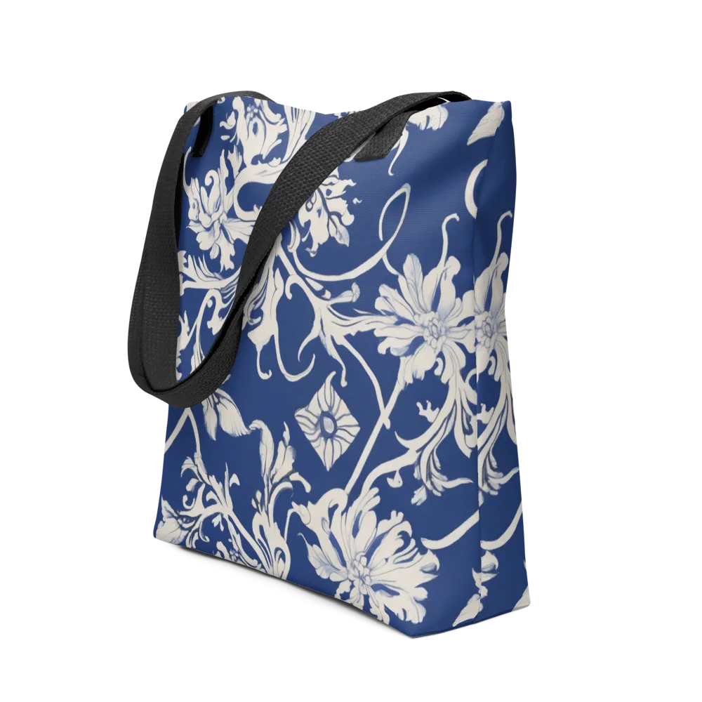 Blue Garden Scroll on Tote Bag — Front