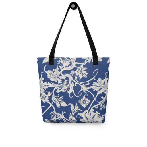 Blue Garden Scroll on a Tote Bag