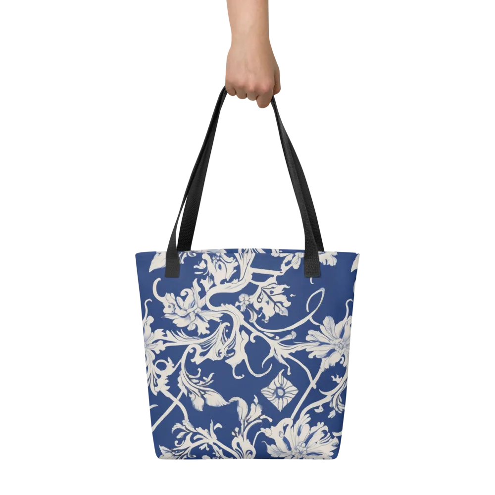 Blue Garden Scroll on Tote Bag — Front