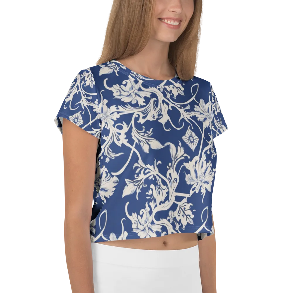 Blue Garden Scroll on Crop Tee — Right