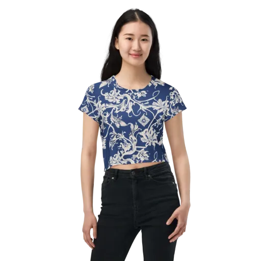 Blue Garden Scroll on a Crop Tee