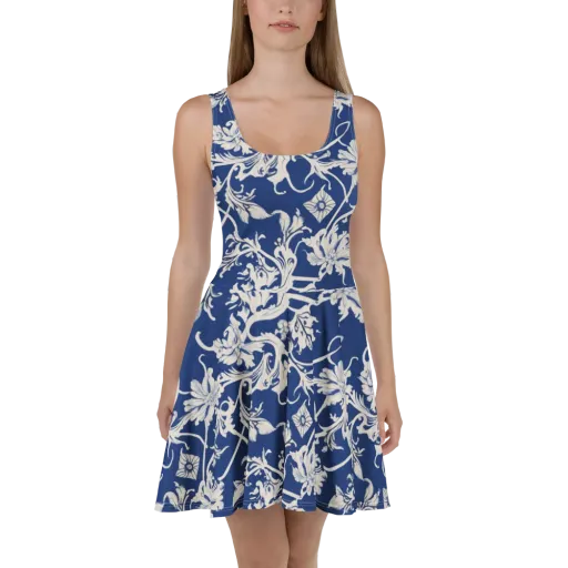 Blue Garden Scroll on a Skater Dress