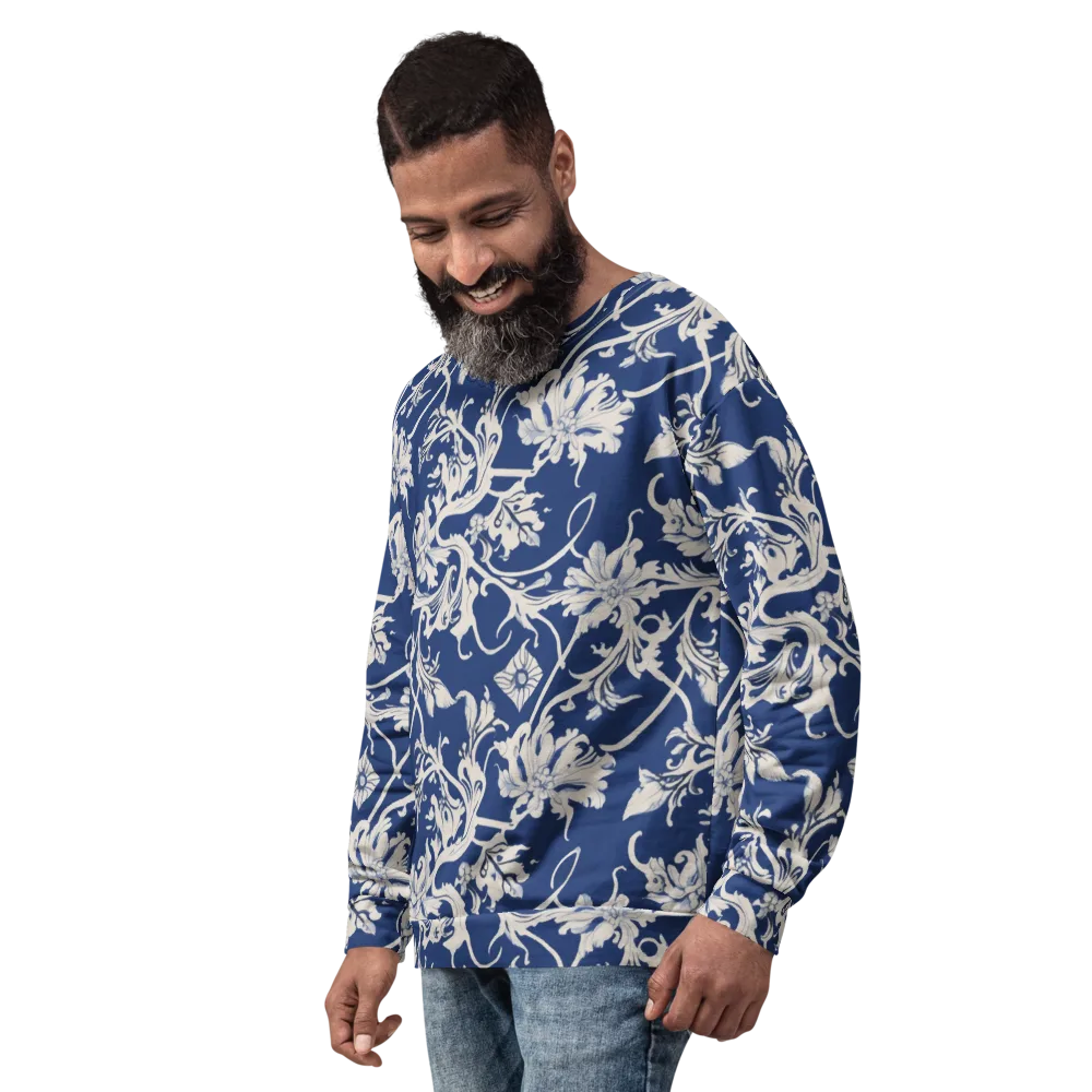 Blue Garden Scroll on Sweatshirt — Left Front