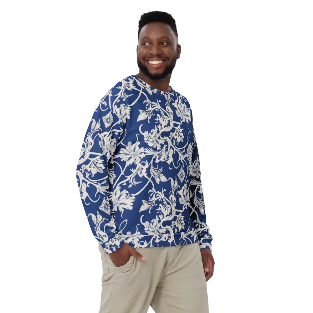 Blue Garden Scroll on Sweatshirt — Front