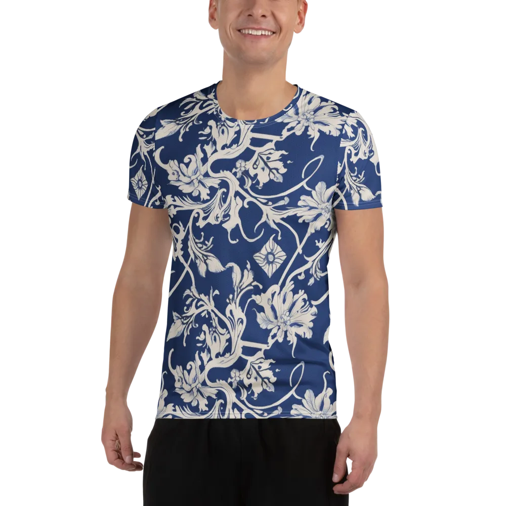 Blue Garden Scroll on Men's Athletic T-Shirt — Front