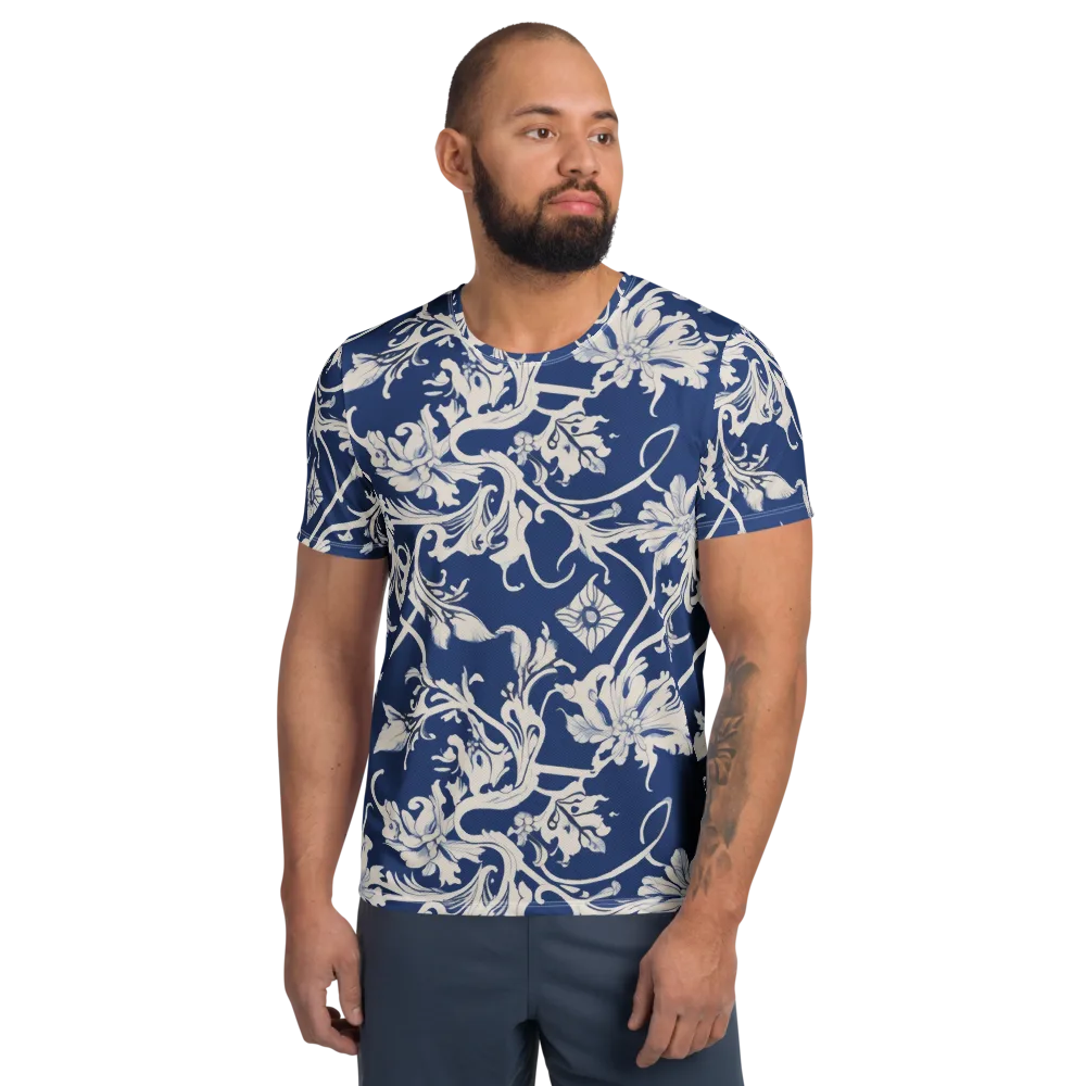 Blue Garden Scroll on Men's Athletic T-Shirt — Front