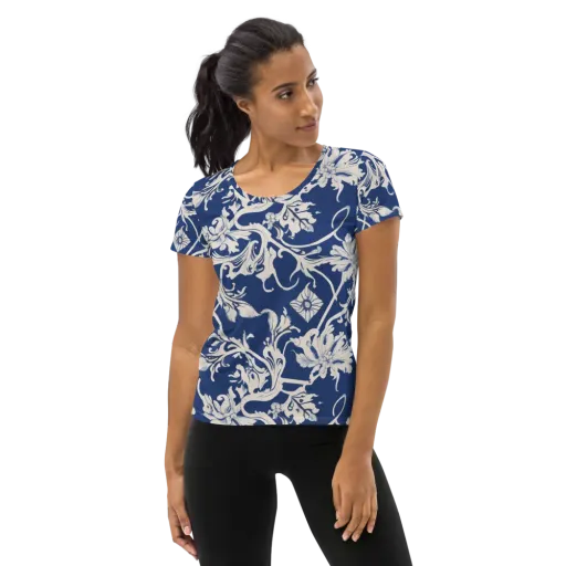Blue Garden Scroll on a Women's Athletic T-Shirt