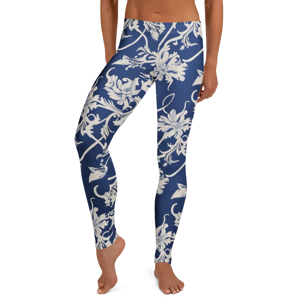 Blue Garden Scroll on Leggings — Front